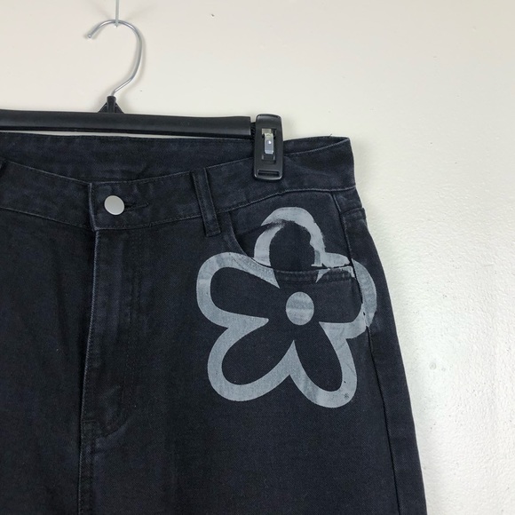 Romwe Flower Print Black Jeans - Picture 3 of 5